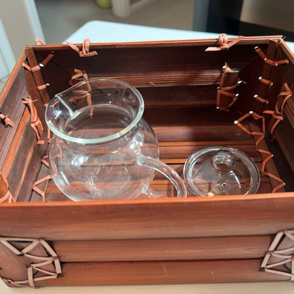 Vintage Numi Tea bamboo hinged trinket keepsake box and tea pot- UGC